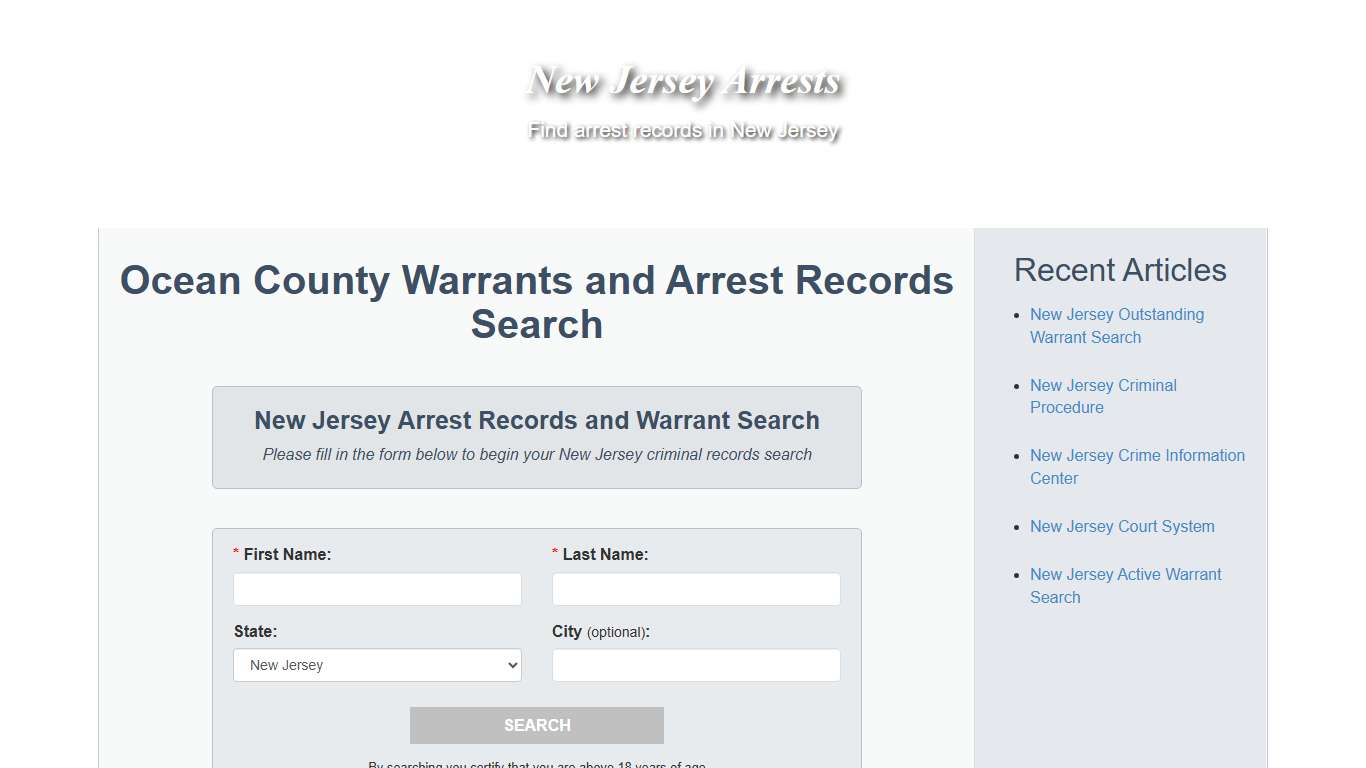 Ocean County Warrants and Arrest Records Search - New Jersey Arrests