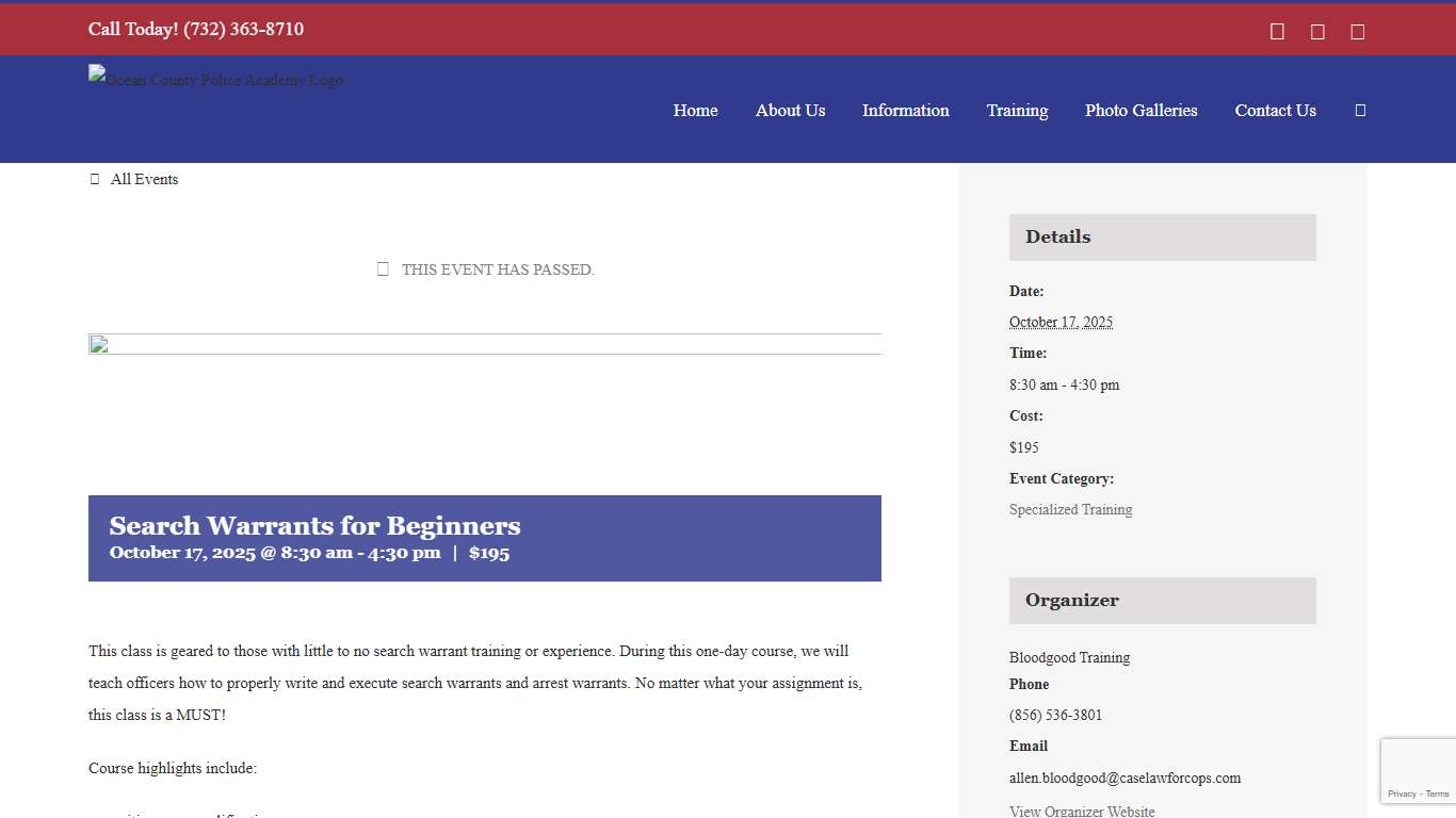 Search Warrants for Beginners - Ocean County Police Academy